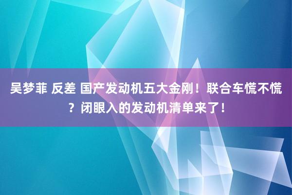 吴梦菲 反差 国产发动机五大金刚！联合车慌不慌？闭眼入的发动机清单来了！